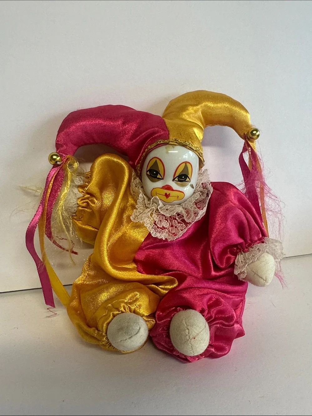Pink and Gold Jester Clown Doll